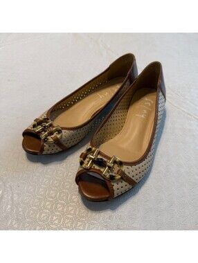 French Sole NY Women's Brown Peep Toe Flats Size 6.5